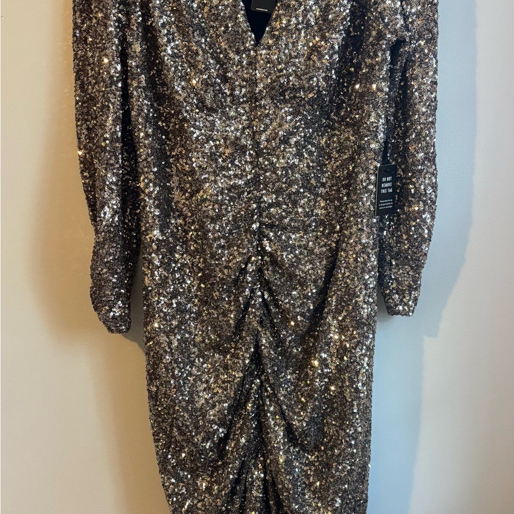 Express Long Sleeve Sequin Dress - Silver